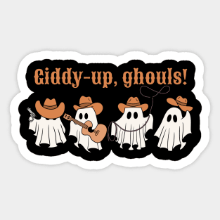 Giddy-up, ghouls! Halloween cute western cowboy /cowgirl ghosts Sticker